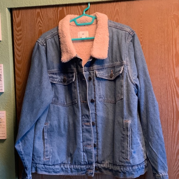 BP Men's Blue Jacket with Cream Sherpa Collar - Picture 2 of 2